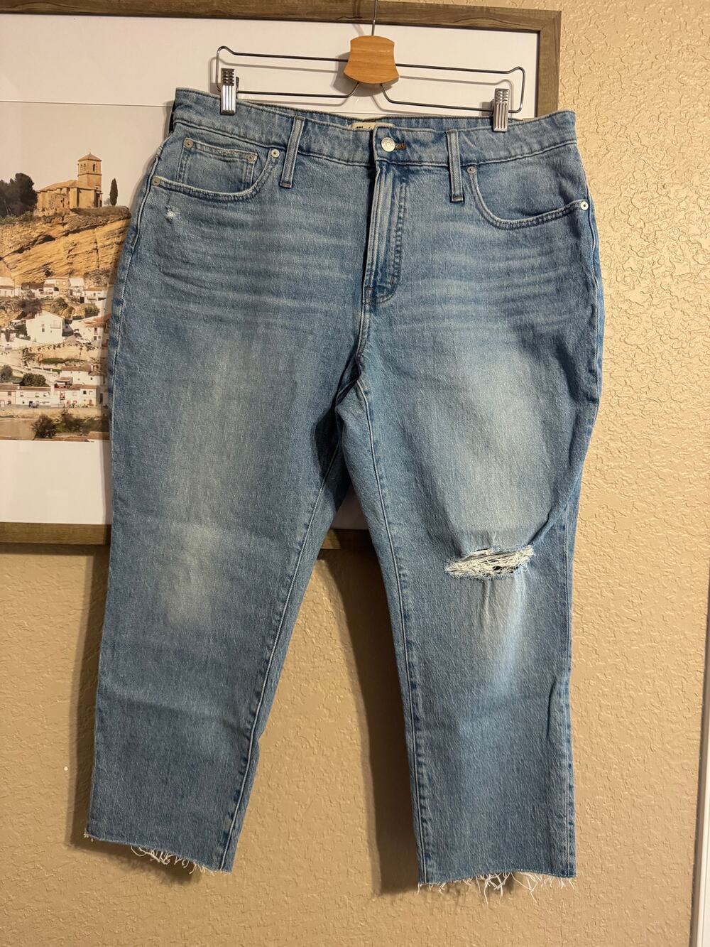 NWT Madewell The Curvy Perfect Vintage Jeans Raw Hem Distressed Size 33P Petite